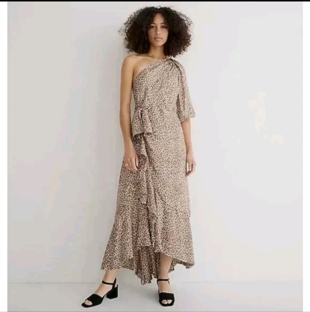 J. Crew One Shoulder Leopard Print Dress